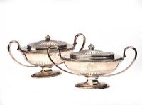PAIR OF OVAL SHAPED TWO HANDLED SAUCE TUREENS WITH LIDS at Ross's Online Art Auctions