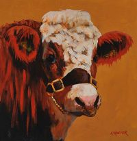 BULL ON MUSTARD II by Ronald Keefer at Ross's Online Art Auctions