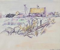 THATCHED COTTAGE & TURF STACK, DONEGAL by Maurice Canning Wilks ARHA RUA at Ross's Online Art Auctions