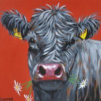 COW WITH YELLOW TAGS by Ronald Keefer at Ross's Online Art Auctions