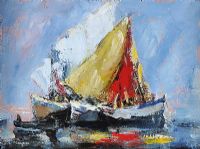 BOATS AT SPIDDAL, COUNTY GALWAY by Niall Campion at Ross's Online Art Auctions
