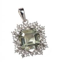 STERLING SILVER GREEN GEMSTONE AND WHITE TOPAZ PENDANT at Ross's Online Art Auctions