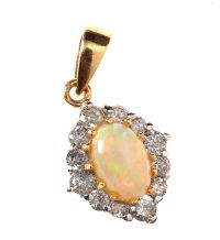 18CT GOLD OPAL AND DIAMOND CLUSTER PENDANT at Ross's Online Art Auctions