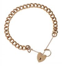GOLD-PLATED CURB-LINK BRACELET WITH 9CT GOLD HEART-SHAPED CLASP at Ross's Online Art Auctions