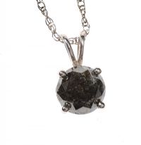 STERLING SILVER AND BLACK DIAMOND SOLITAIRE PENDANT AND CHAIN at Ross's Online Art Auctions