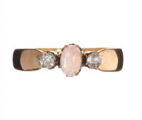 ANTIQUE 22CT GOLD OPAL AND DIAMOND THREE STONE RING at Ross's Online Art Auctions