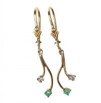 14CT GOLD DROP EARRINGS SET WITH EMERALD AND DIAMOND at Ross's Online Art Auctions
