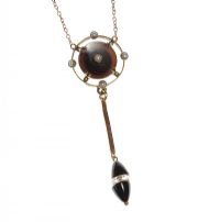 VICTORIAN ROSE-GOLD-TONE METAL ONYX AND SEED PEARL NECKLET at Ross's Online Art Auctions