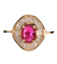 18CT GOLD RUBY AND DIAMOND BALLERINA CLUSTER RING at Ross's Online Art Auctions
