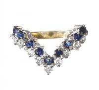 18CT GOLD SAPPHIRE AND DIAMOND WISHBONE RING at Ross's Online Art Auctions