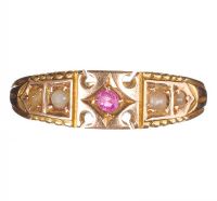ANTIQUE 15CT GOLD RING SET WITH RUBY AND SEED PEARL at Ross's Online Art Auctions