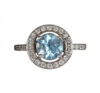 18CT WHITE GOLD BLUE TOPAZ AND DIAMOND CLUSTER RING at Ross's Online Art Auctions