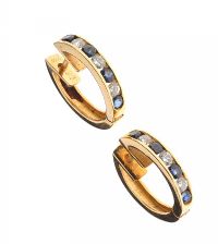 18CT GOLD SAPPHIRE AND DIAMOND HOOP EARRINGS at Ross's Online Art Auctions