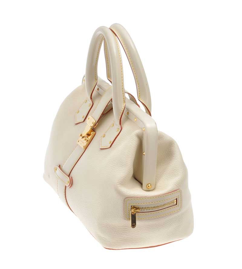 LOUIS VUITTON LIMITED EDITION OFF-WHITE HANDBAG WITH RED TRIM