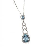 18CT WHITE GOLD AQUAMARINE AND DIAMOND PENDANT AND CHAIN at Ross's Online Art Auctions