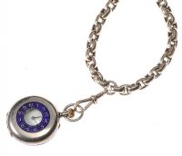 SILVER LADY'S HALF-HUNTER POCKET WATCH ON A STERLING SILVER HEAVY LINK CHAIN at Ross's Online Art Auctions