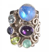 HEAVY SILVER MULTI-GEMSTONE RING at Ross's Online Art Auctions