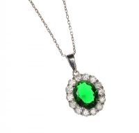STERLING SILVER CLUSTER NECKLACE WITH A CENTRAL GREEN CRYSTAL at Ross's Online Art Auctions