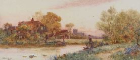 FISHING ON THE RIVERBANK by Stuart Lloyd at Ross's Online Art Auctions