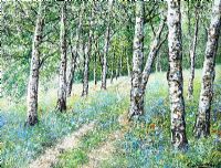 BIRCH TREES & BLUEBELLS by Andy Saunders at Ross's Online Art Auctions