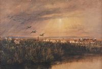 GEESE OVER WETLANDS by Andrew Nicholl RHA at Ross's Online Art Auctions