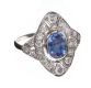 18CT WHITE GOLD SAPPHIRE AND DIAMOND CLUSTER RING IN THE STYLE OF ART DECO at Ross's Online Art Auctions
