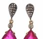 GOLD TONE DROP EARRINGS SET WITH GLASS-FILLED RUBY AND DIAMOND at Ross's Online Art Auctions