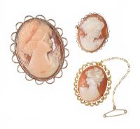 COLLECTION OF THREE 9CT GOLD MOUNTED CAMEOS at Ross's Online Art Auctions