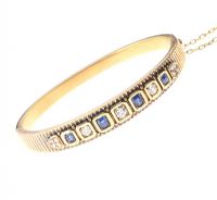 9CT GOLD SAPPHIRE AND DIAMOND BANGLE VICTORIAN at Ross's Online Art Auctions