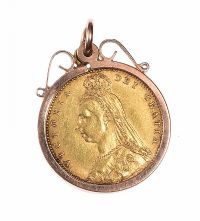 9CT GOLD MOUNTED HALF-SOVEREIGN PENDANT at Ross's Online Art Auctions