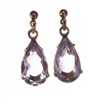 9CT GOLD DROP EARRINGS SET WITH AMETHYST at Ross's Online Art Auctions