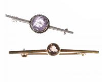 PAIR OF BROOCHES. 9CT AND SMOKY QUARTZ AND STERLING SILVER AND AMETHYST at Ross's Online Art Auctions