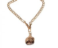 9CT GOLD ALBERT CHAIN WITH A GOLD-TONE METAL FOB SET WITH A SMOKY QUARTZ at Ross's Online Art Auctions