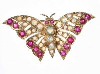 9CT GOLD OPAL AND RUBY BUTTERFLY BROOCH at Ross's Online Art Auctions