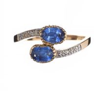 9CT GOLD SAPPHIRE AND DIAMOND CROSSOVER RING at Ross's Online Art Auctions