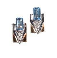 NEWBRIDGE SILVERWARE 9CT GOLD EARRINGS SET WITH BLUE TOPAZ AND DIAMOND at Ross's Online Art Auctions
