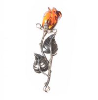 STERLING SILVER AND AMBER ROSE BROOCH at Ross's Online Art Auctions