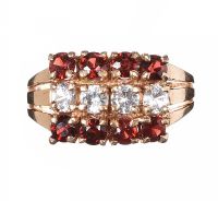 9CT GOLD GARNET AND CRYSTAL RING at Ross's Online Art Auctions