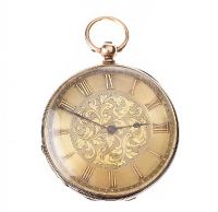 14CT GOLD ENGRAVED OPEN-FACED POCKET WATCH at Ross's Online Art Auctions