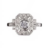 18CT WHITE GOLD AND DIAMOND RING IN THE STYLE OF ART DECO at Ross's Online Art Auctions
