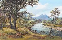 RIVER WITH THE MOURNES IN THE DISTANCE by Denis Thornton at Ross's Online Art Auctions