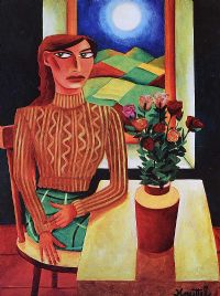 GIRL BY THE VASE OF ROSES by Graham Knuttel at Ross's Online Art Auctions
