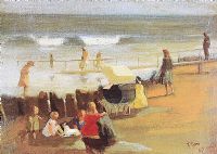 NEWCASTLE BEACH, 1947 by Tom Carr HRHA HRUA at Ross's Online Art Auctions
