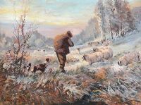 SHEEP IN A WINTER LANDSCAPE by William Cunningham at Ross's Online Art Auctions