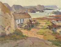 COTTAGES ON THE ANTRIM COAST by Maurice Canning Wilks ARHA RUA at Ross's Online Art Auctions
