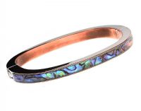 SILVER-TONE METAL BANGLE SET WITH ABALONE SHELL at Ross's Online Art Auctions