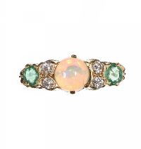 18CT GOLD EMERALD, OPAL AND DIAMOND RING at Ross's Online Art Auctions