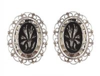 ORNATE SILVER AND ENAMEL CLIP-ON EARRINGS at Ross's Online Art Auctions