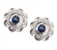 18CT WHITE GOLD DIAMOND AND SAPPHIRE EARRINGS at Ross's Online Art Auctions