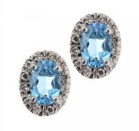 14CT WHITE GOLD BLUE TOPAZ AND DIAMOND EARRINGS at Ross's Online Art Auctions